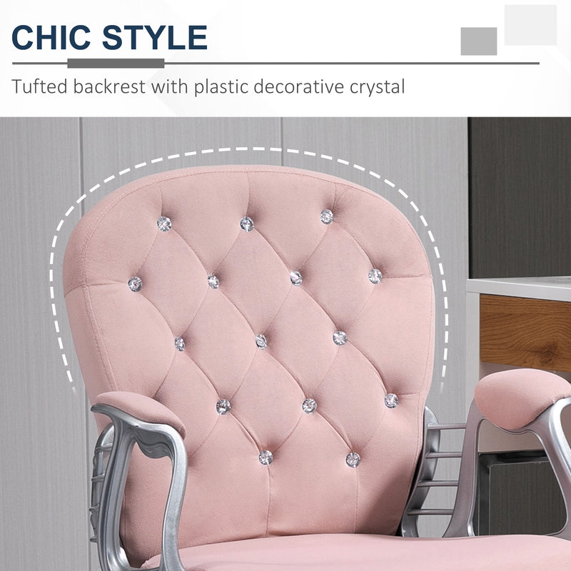 Vinsetto Office Chair Velour Diamond Tufted Padded Ergonomic 360° Swivel Pink