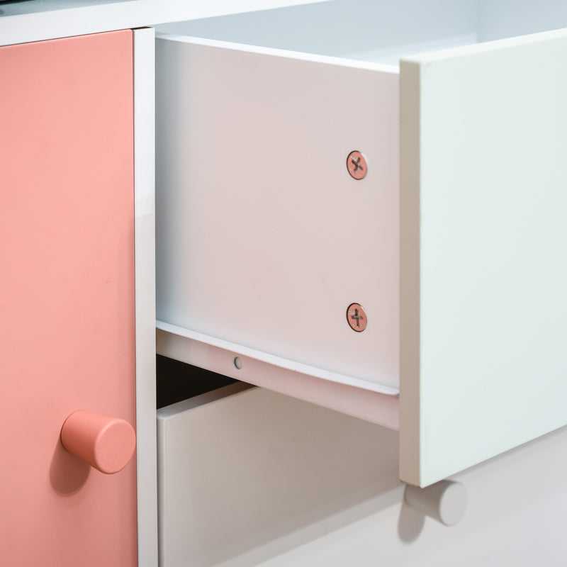HOMCOM Kids Bookcase Multi-Shelf Modern Freestanding Cabinet of Drawer Pink