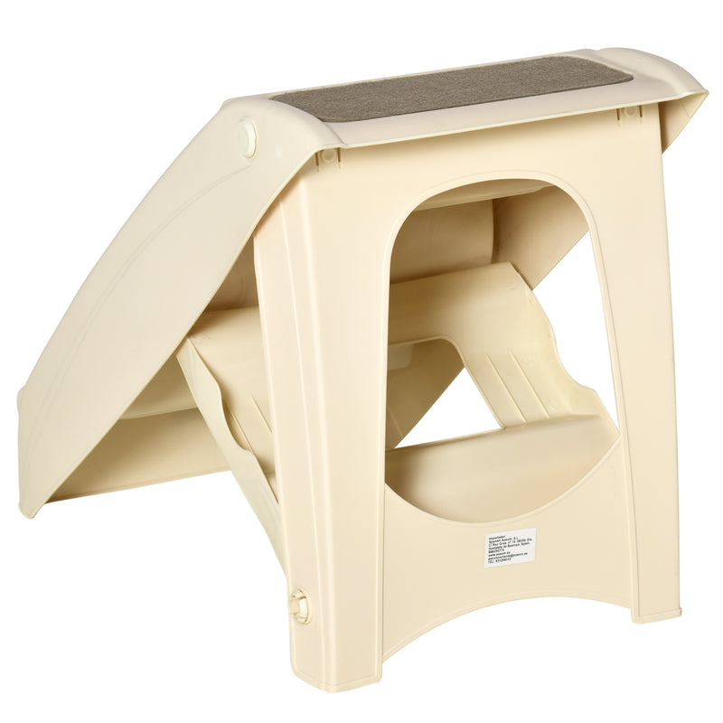 PawHut Four-Step Foldable Pet Stairs w/ Non-Slip Mats, for S, XS Dogs - Beige