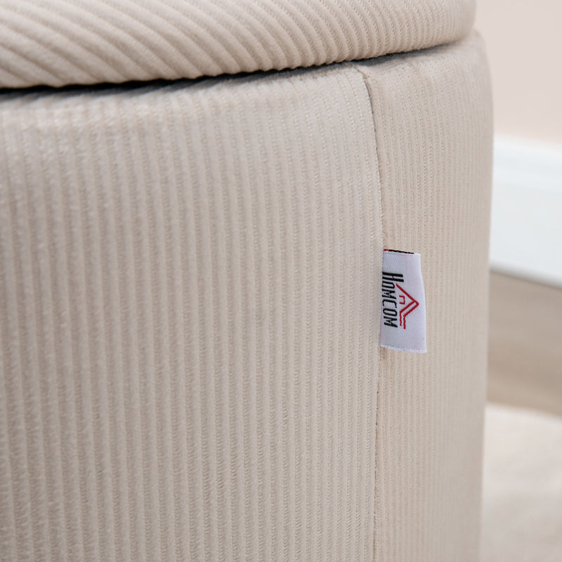 HOMCOM Modern Fabric Storage Ottoman with Removable Lid, Set of 2, White