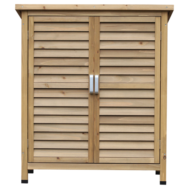 Outsunny Garden Storage Shed Solid Fir Wood Garage Organisation w/ Doors Natural
