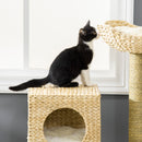 PawHut Cat Tree Kitten Tower Cattail Weave W/ Scratching Posts, Bed, House