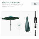 Outsunny 2.67m Patio LED Umbrella with Push Button Tilt/Crank 8 Ribs Green