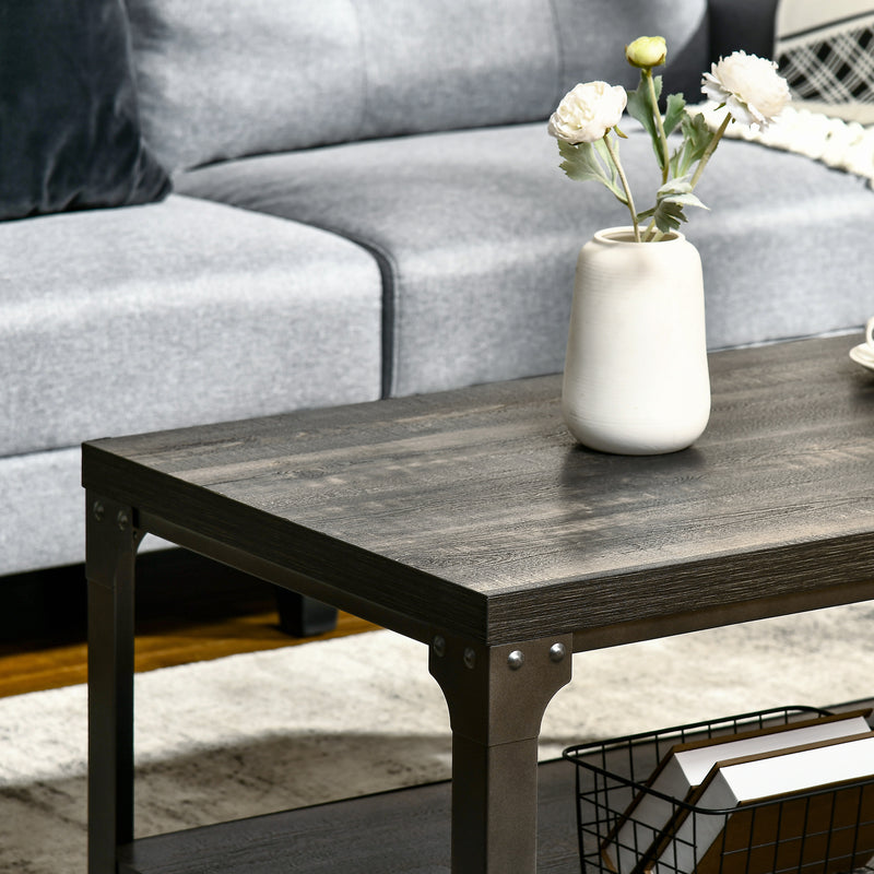 HOMCOM Rustic Coffee Table, 2-Tier Centre Table W/ Storage and Steel Frame