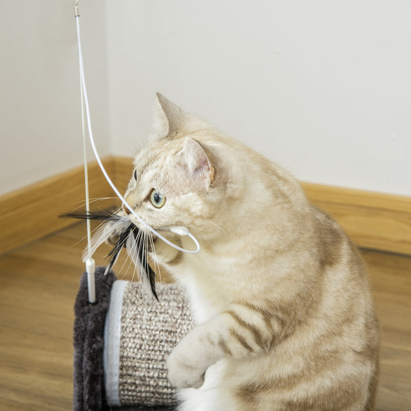 PawHut Cat Scratcher Sisal Scratching Pad Mat Kitten Toy w/Roller Feather Teaser