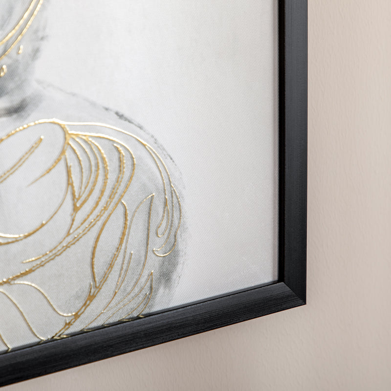 HOMCOM Gold Textured Canvas Wall Art Buddha for Living Room Bedroom, 83x83cm