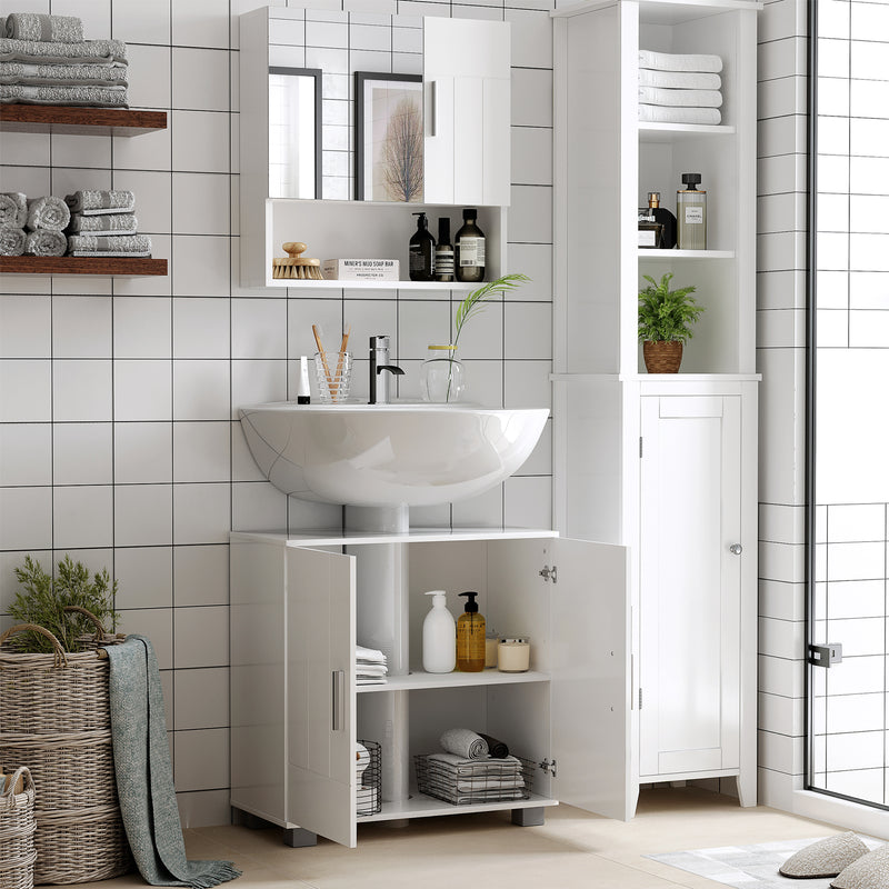 kleankin Bathroom Pedestal Under Sink Cabinet with Adjustable Shelf, White