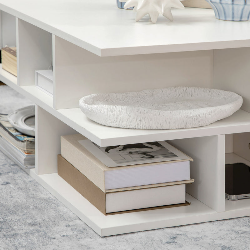 HOMCOM Square Modern 2-Tier Coffee Table with Multiple Storage Shelves White