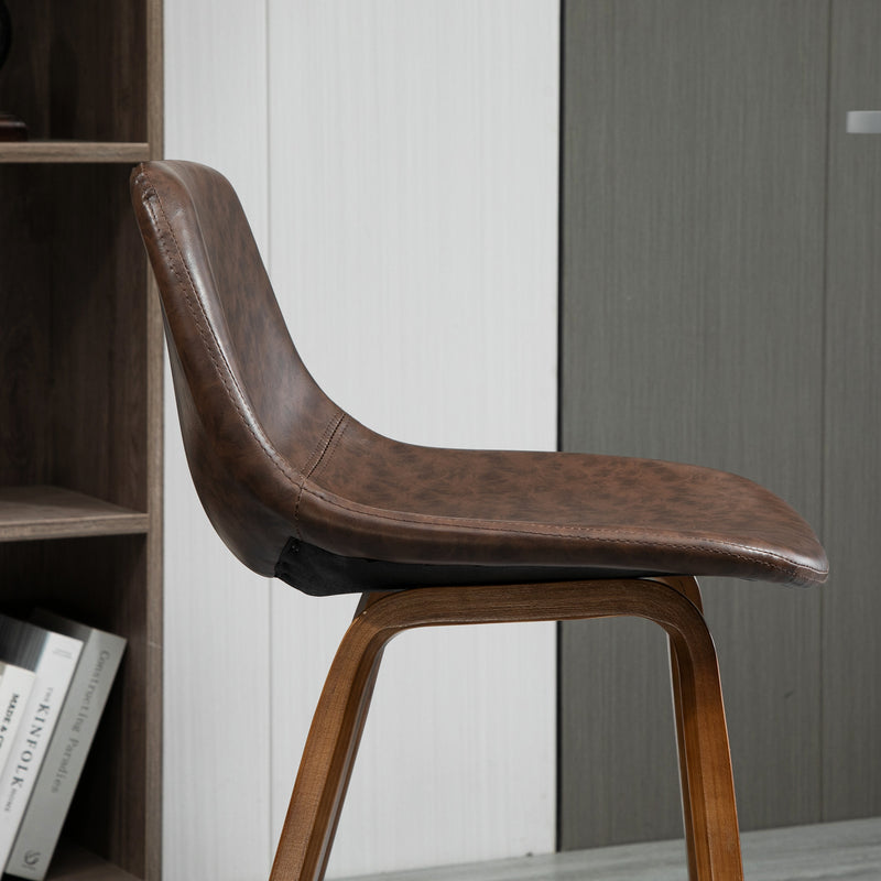 HOMCOM Counter Height Bar stools Set of 2 Mid-Back PU with Wood Legs, Brown