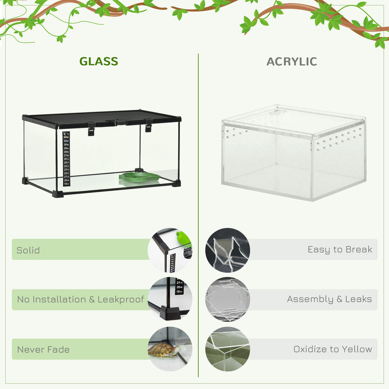 PawHut Glass Reptile Terrarium Habitats for Lizards, Frogs, Snake 50 x 30 x 25cm