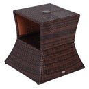Outsunny Rattan Wicker Tea Coffee Table w/ Umbrella Hole Storage Space Brown