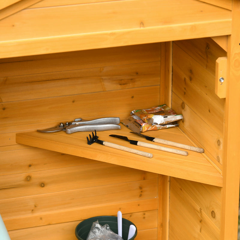 Outsunny 74x55x155cm Garden Storage Shed Cabinet 2 Shelves Hooks Lock Yellow