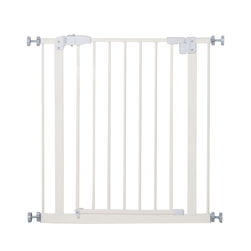 PawHut 74-80cm Adjustable Metal Pet Gate Safety Barrier w/ Auto-Close Door White