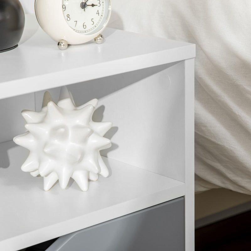 HOMCOM Bedroom Bedside Table, Sofa Side Table with Drawer Shelf and Wood Legs