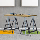 HOMCOM Set Of 2 Steel Saw Horses Telescopic Builders Work Bench Folding Black