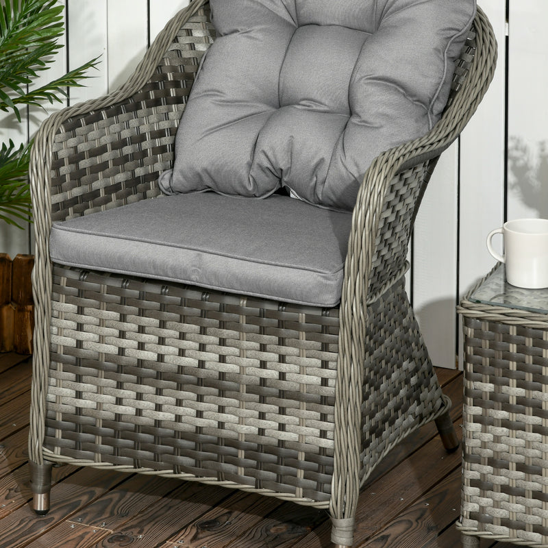 Outsunny 3 PCS Aluminium Rattan Bistro Set with Soft Cushions & Glass Top