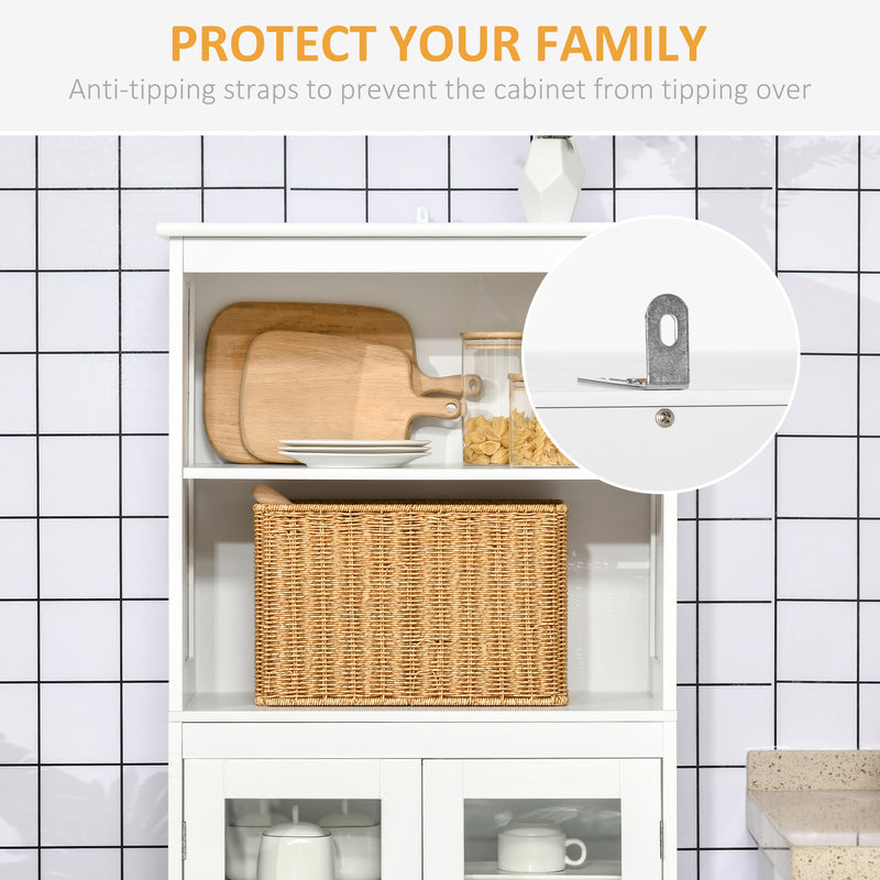 HOMCOM Kitchen Cupboard Storage Cabinet Adjustable Shelves, Glass Doors, White
