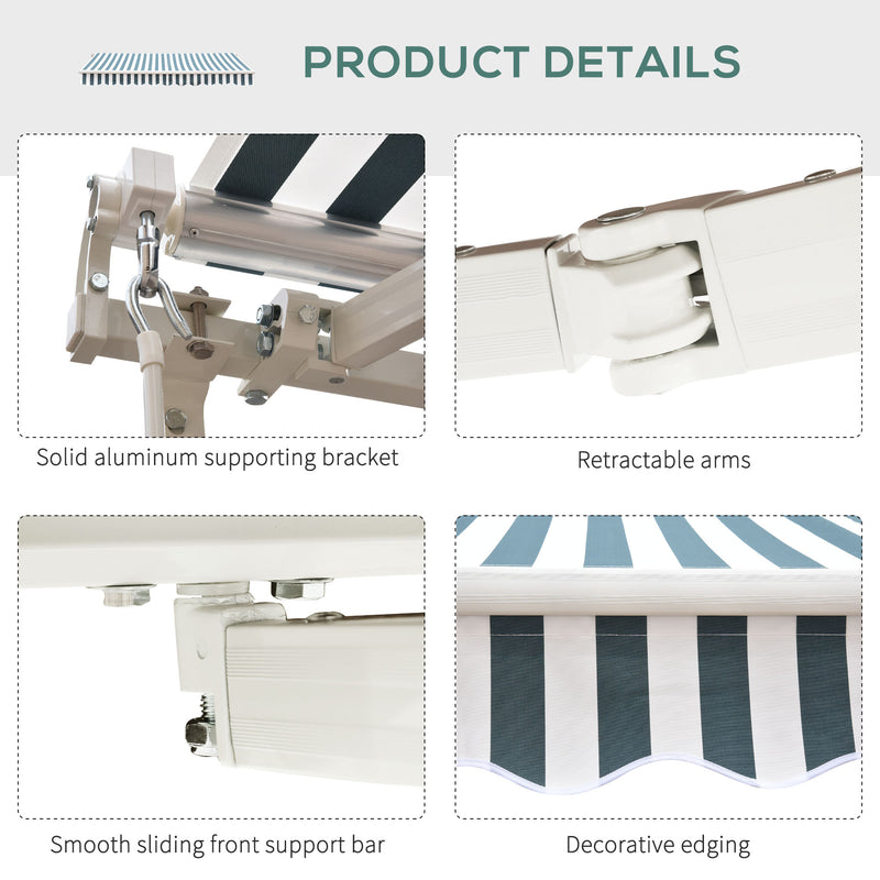 Outsunny Garden Sun Shade Canopy Retractable Awning, 2.5 x 2m, Green and White