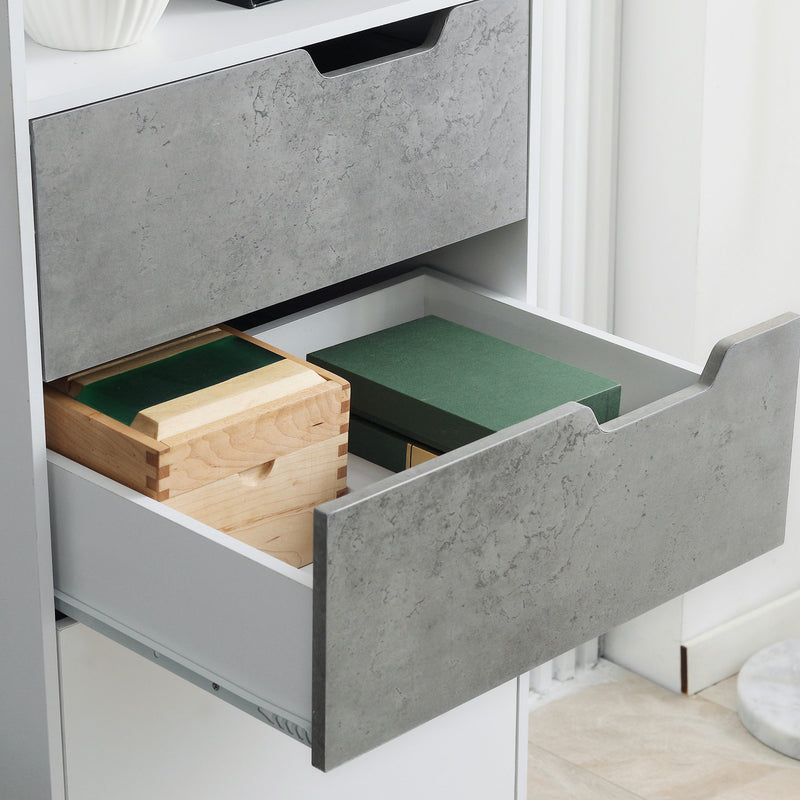 HOMCOM Sideboard Storage Cabinet, Slim Accent Cupboard with Drawers Light Grey