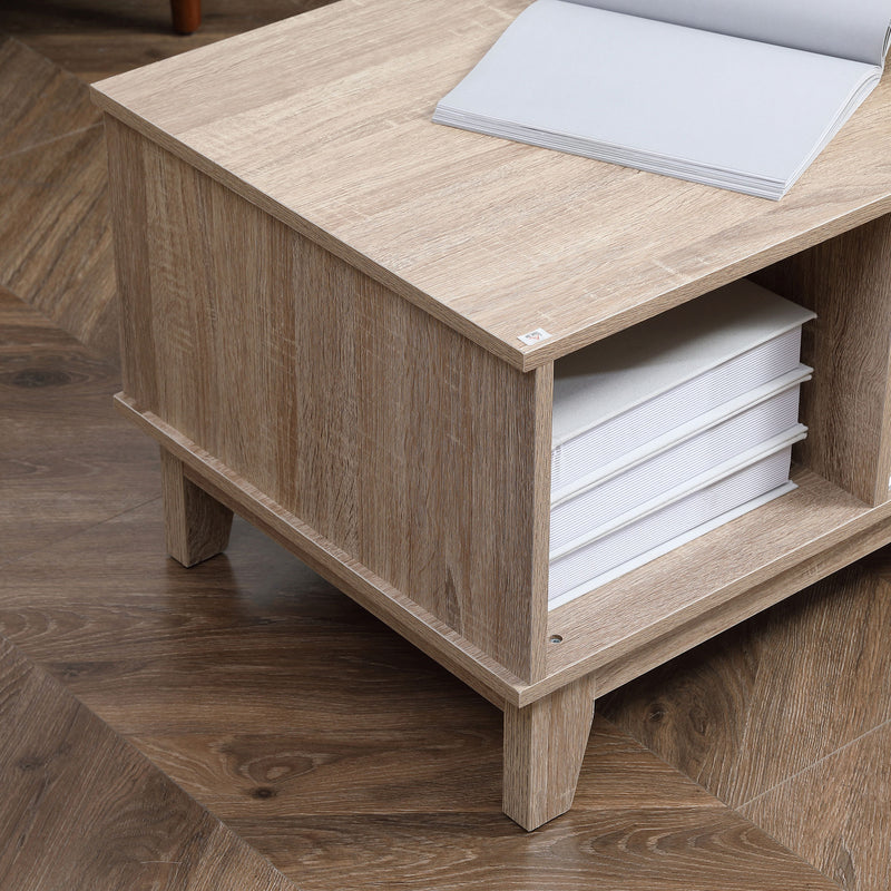 HOMCOM Coffee Table with Storage, Tea Table with Sliding Doors & Natural Rattan