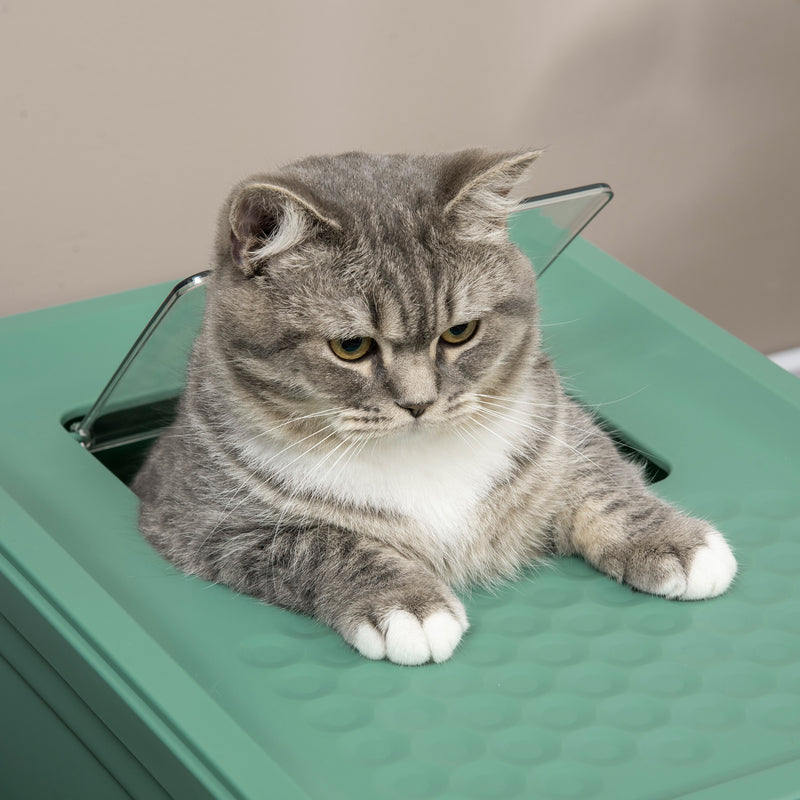 PawHut Hooded Cat Litter Box, Portable Pet Toilet w/ Scoop, Tray - Green