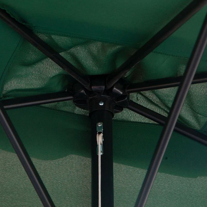 Outsunny 2.3m Garden Balcony Half Round Umbrella Metal Parasol Umbrella Green