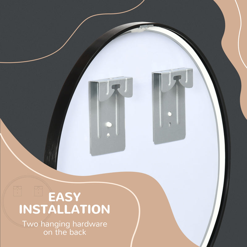 Kleankin Round Bathroom Mirror, Modern Wall Mirror Aluminium Frame, 40x40 Cm