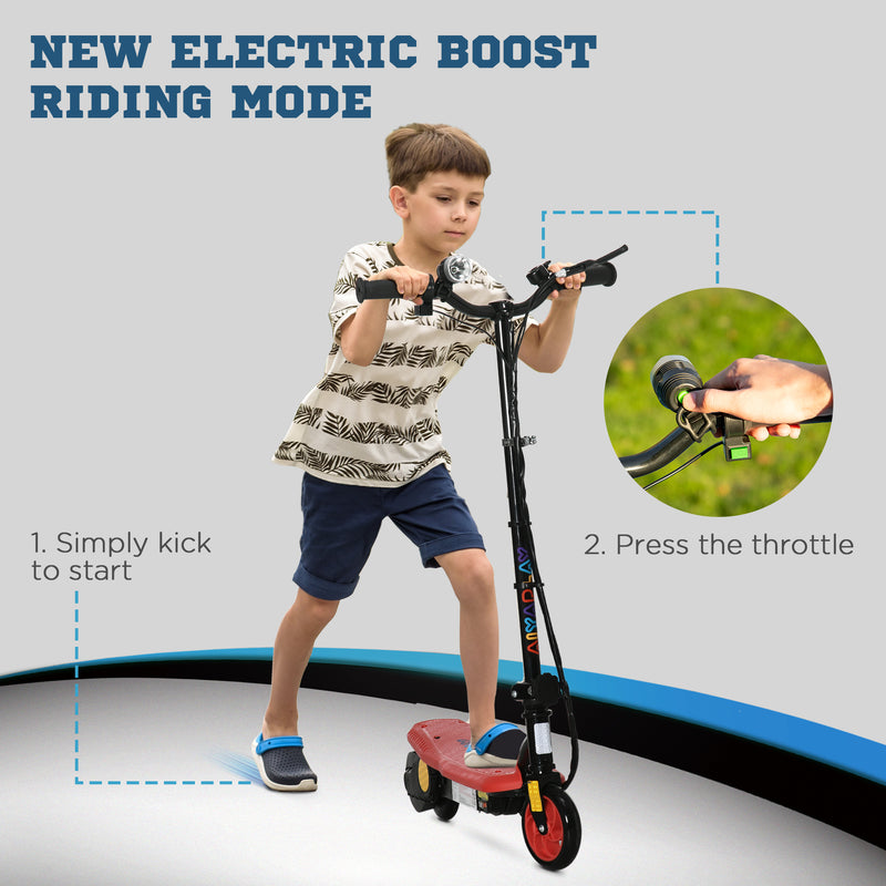 HOMCOM Folding Electric Scooter w/ LED Headlight, for Ages 7-14 Years - Red
