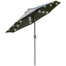 Outsunny 2.7m Patio LED Umbrella with Push Button Tilt/Crank 8 Ribs Grey