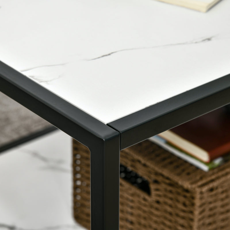 HOMCOM Coffee Table Cocktail Table w/ Faux Marble Top and Steel Frame, White