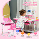 HOMCOM Kids Study Desk and Chair Set w/ USB Lamp, Adjustable Height - Pink