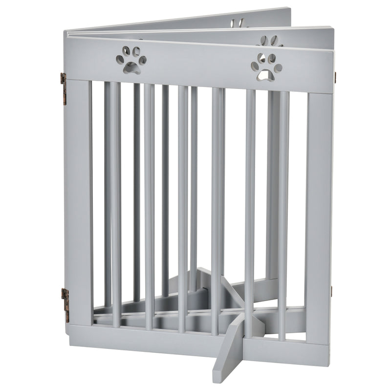 PawHut Pet Gate 4 Panel Wooden Dog Barrier Folding Fence w/ Support Feet