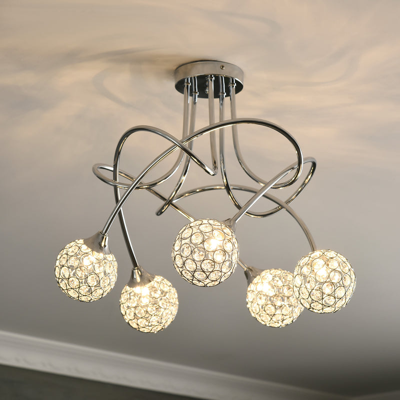 HOMCOM Chandelier Ceiling Light Pendant Light with 5 Globe Lampshades, Silver
