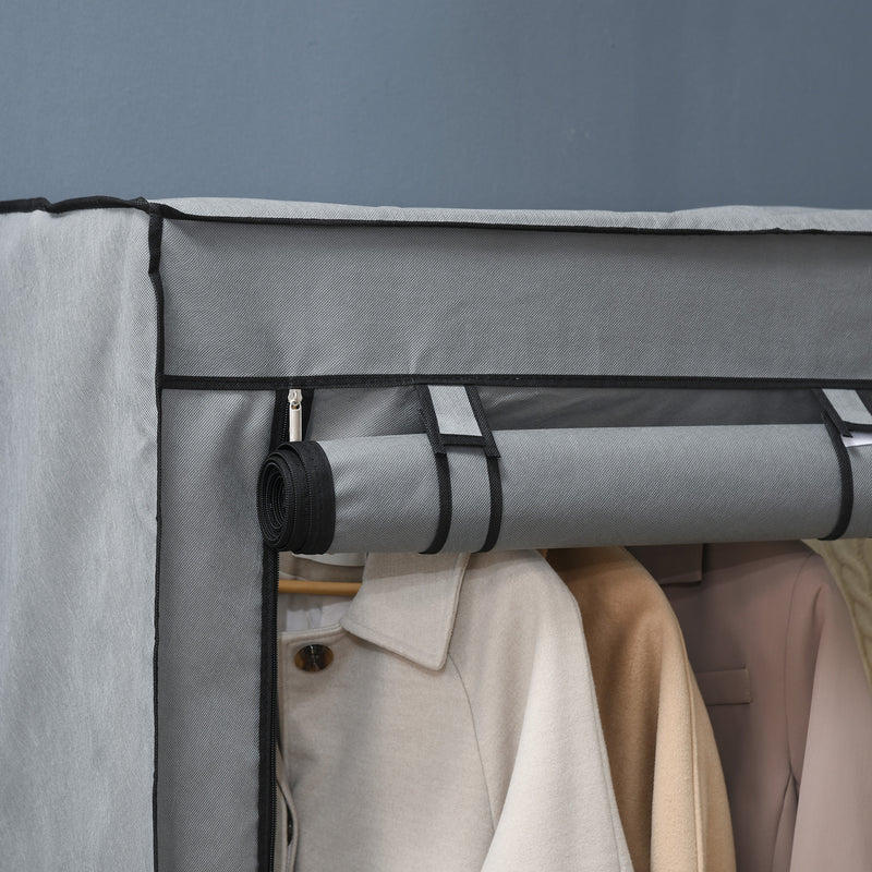 HOMCOM Fabric Wardrobe w/ 4 Shelves 2 Hanging Rails Foldable Closets Light Grey