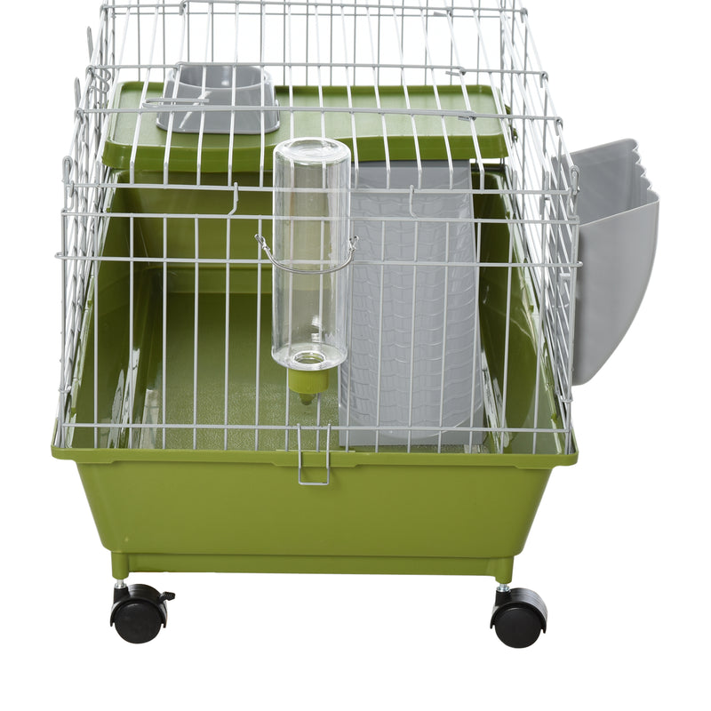 PawHut 89cm Small Animal Cage for Rabbit Ferret Guinea Pig w/ Food Dish Green