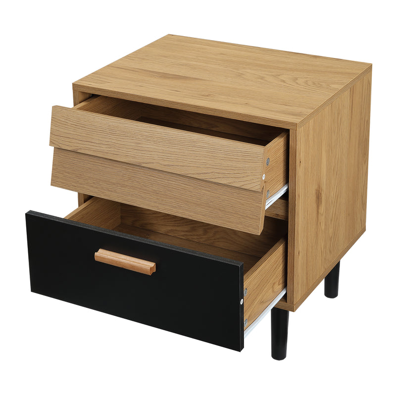 HOMCOM Bedside Table Cabinet Storage Chest w/ 2 Drawers Nordic Style Black