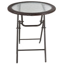 Outsunny Folding Round Tempered Glass Metal Table with Brown Rattan Edging