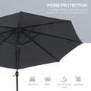 Outsunny 3(m) Cantilever Parasol Patio Umbrella w/ Crank Solar Lights Dark Grey