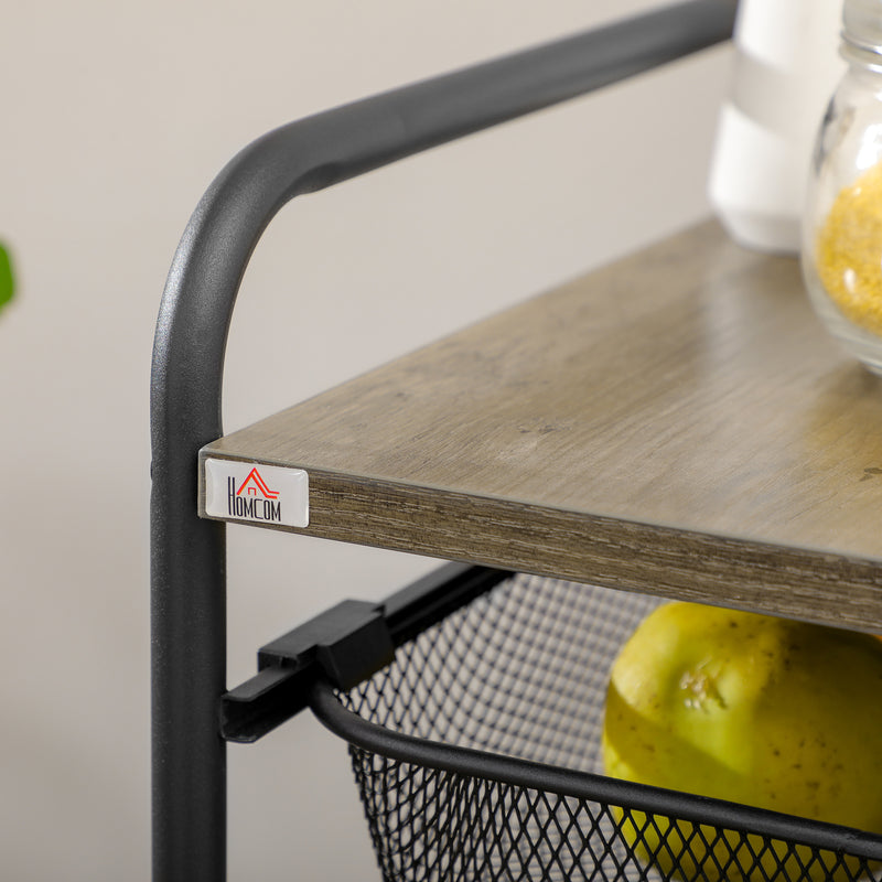 HOMCOM Storage Trolley Rolling Utility Cart with 4 Mesh Basket for Kitchen Black