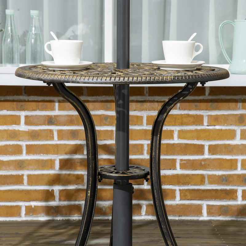 Outsunny 3 Piece Cast Aluminium Bistro Set w/ Parasol Hole for Balcony, Patio
