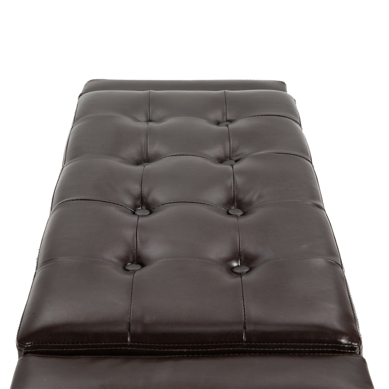 HOMCOM 40x90cm PU Leather Storage Ottoman Bench Wood Frame w/ Tufting Feet Brown