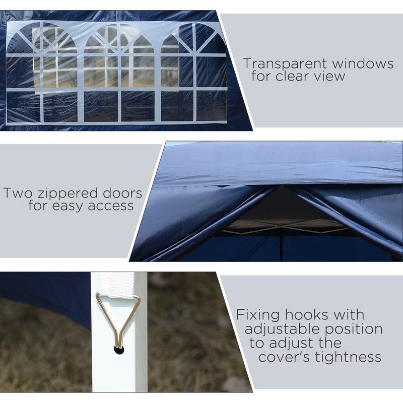 Outsunny 3mx3m Pop Up Gazebo Party Tent Canopy Marquee with Storage Bag Blue