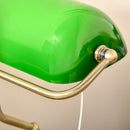 HOMCOM Banker's Table Lamp w/ Bronze Base, Green Glass Shade, Pull Rope Switch