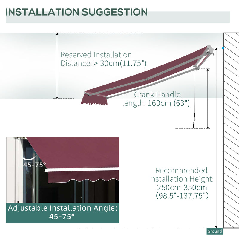 Outsunny Garden Sun Shade Canopy Retractable Awning, 3 x 2.5m, Wine Red