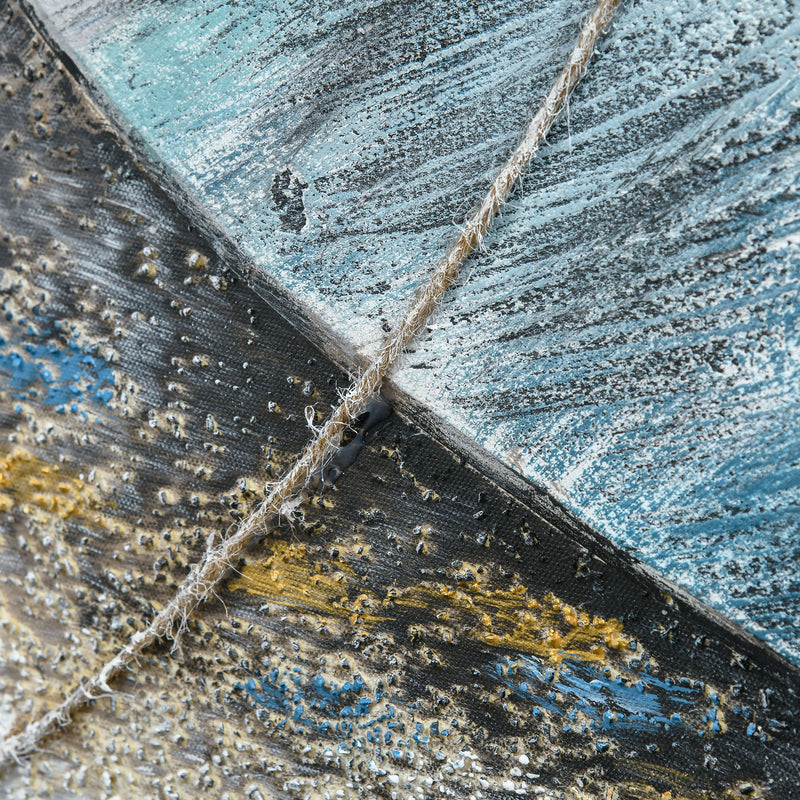 HOMCOM Hand-Painted Wall Art, Canvas Painting Artwork Beach Boat, 90 x 90 cm
