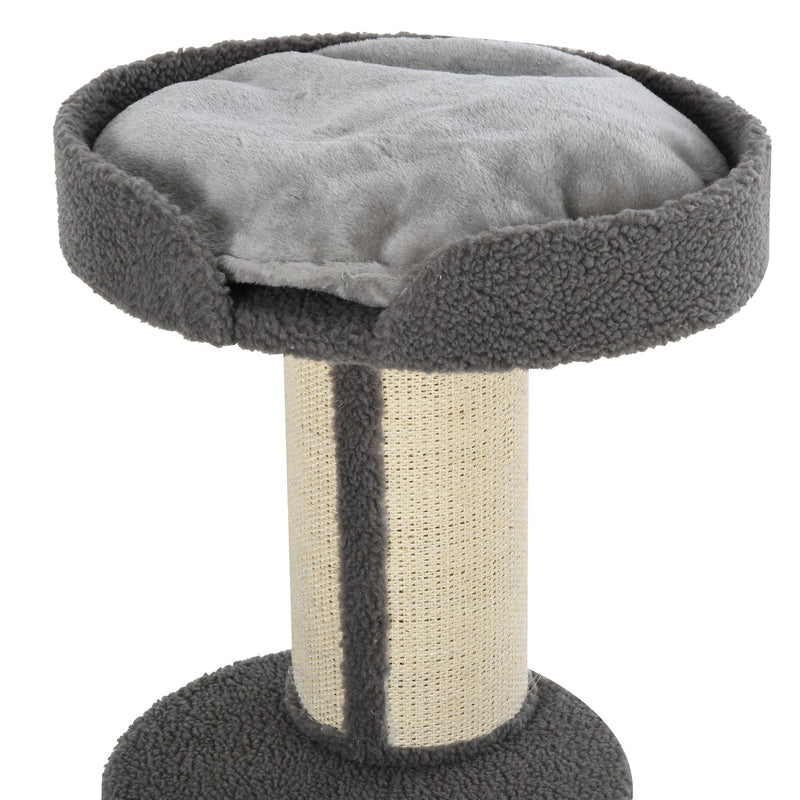 PawHut 2-Tier Cat Kitten Resting Tree w/ Top Basket Cushion Sisal Post Grey