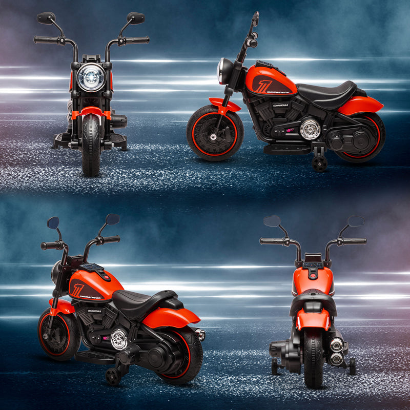 HOMCOM 6V Electric Motorbike with Training Wheels, One-Button Start - Red