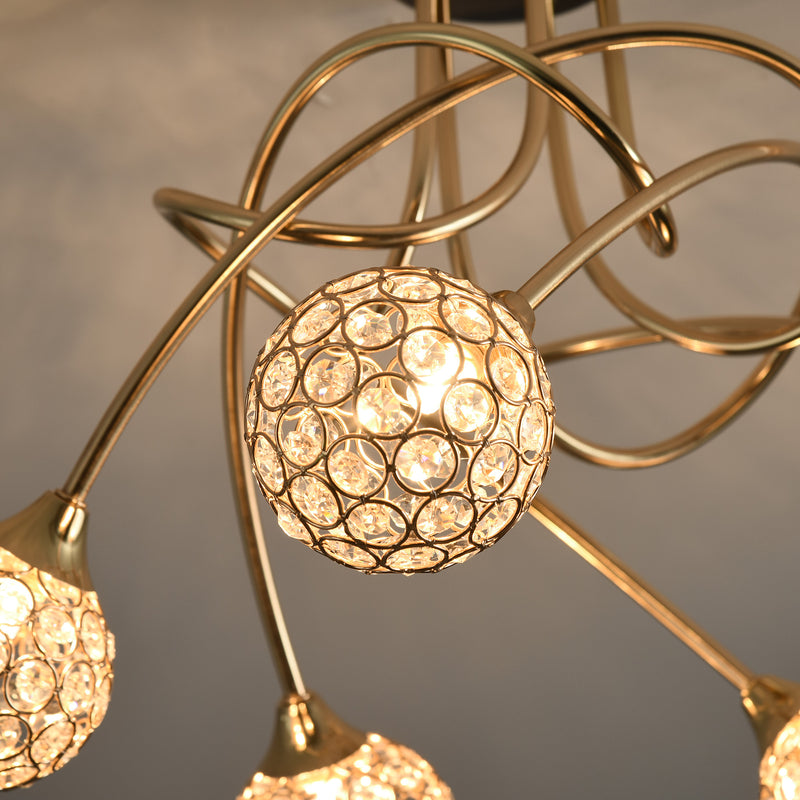 HOMCOM Chandelier Ceiling Light Pendant Light with 5 Globe Lampshades, Gold