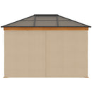 Outsunny Hardtop Gazebo Polycarbonate Canopy with Nettings and Sidewalls Khaki