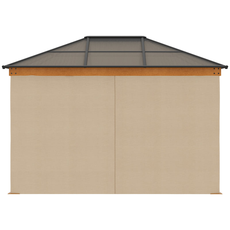 Outsunny Hardtop Gazebo Polycarbonate Canopy with Nettings and Sidewalls Khaki
